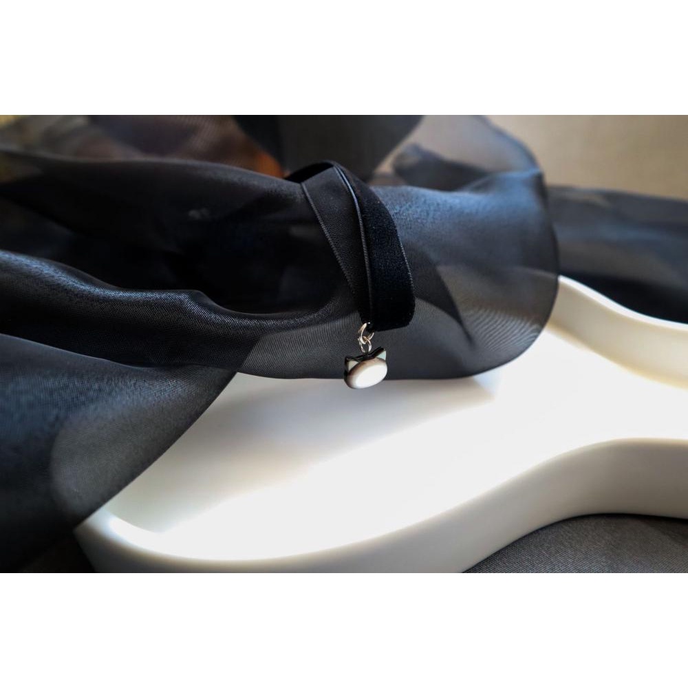 Vòng Cổ Choker Dây Nhung Đen Mặt Mèo Vỏ Sò Tự Nhiên Bằng Thép Không Gỉ