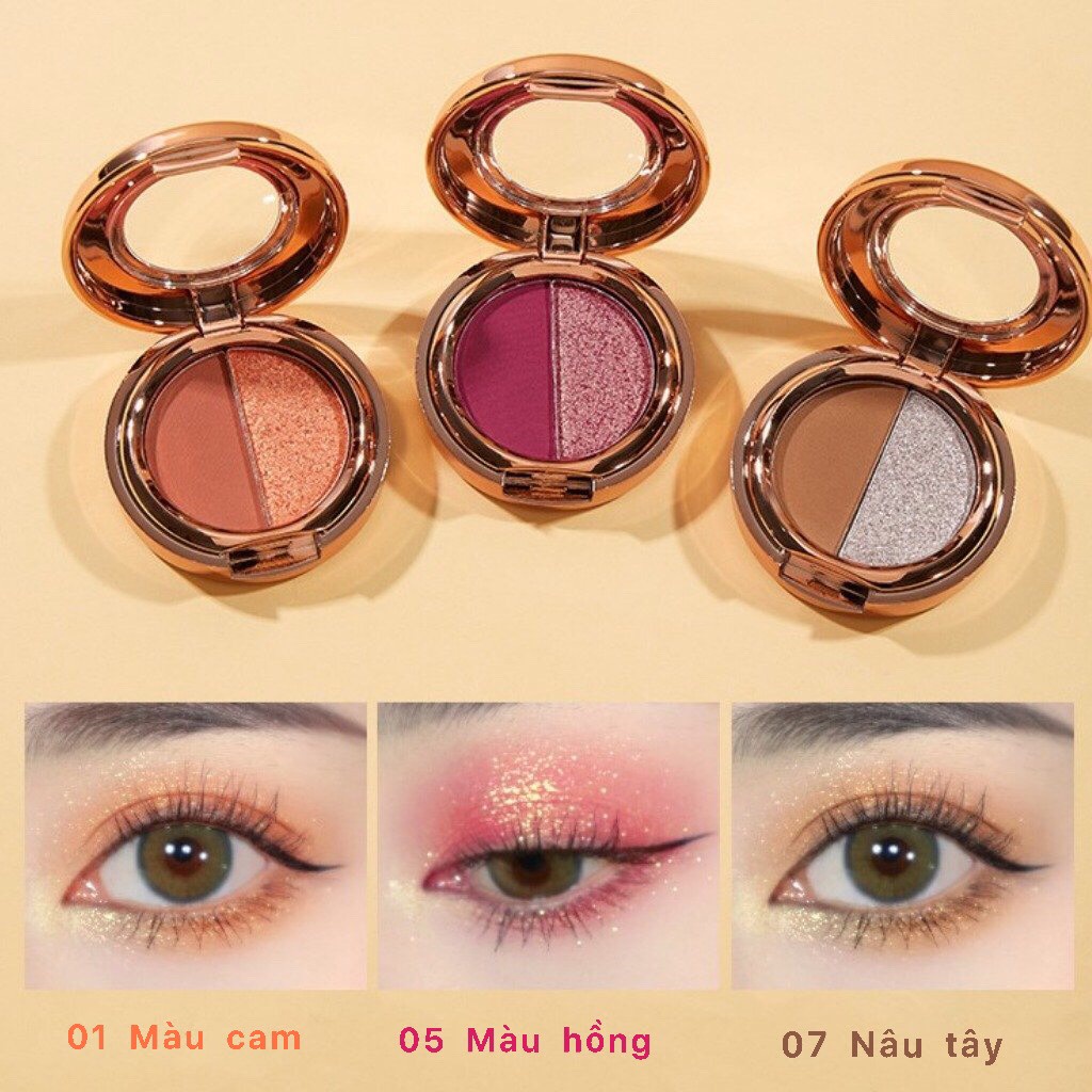 Phấn Mắt 2 Màu Nhũ Bắt Sáng Lâu Trôi Cho Đôi Mắt Long Lanh Cuốn Hút Mọi ánh nhìn