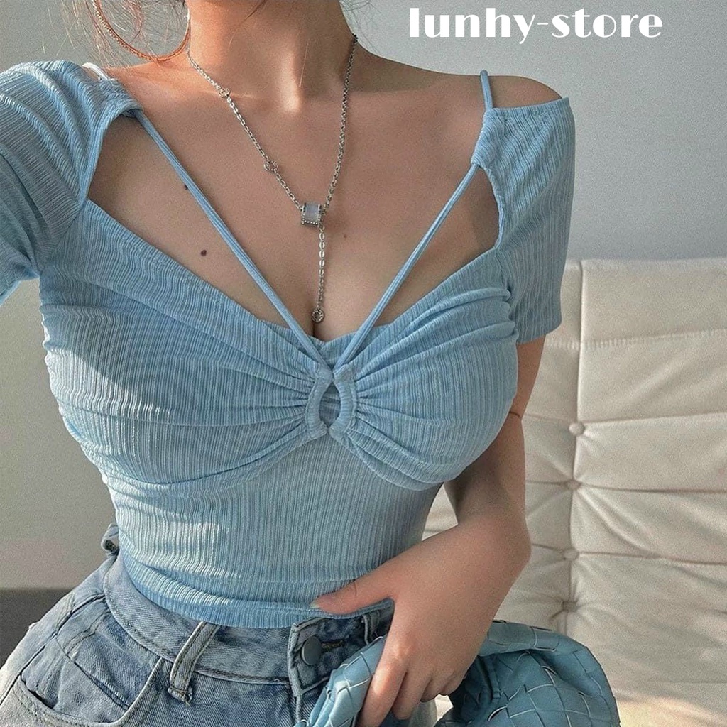 Áo Croptop Nữ Kiểu Ôm Dây Chéo Vai Độc Đáo