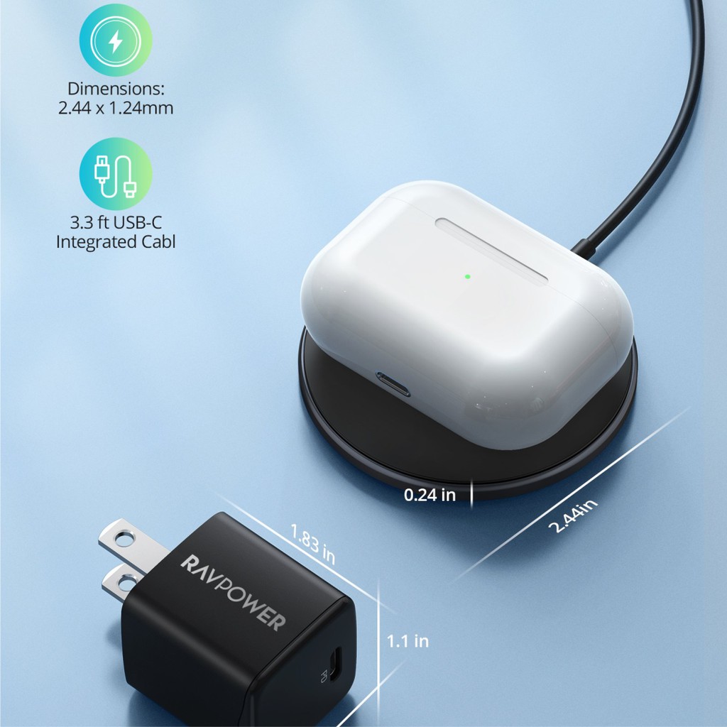 Bộ Đế Sạc Không Dây Magsafe Nam Châm 15W RAVPower RP-WC012 Kèm Củ Sạc Type C 20W Cho iPhone, iPhone 12, iPhone 13
