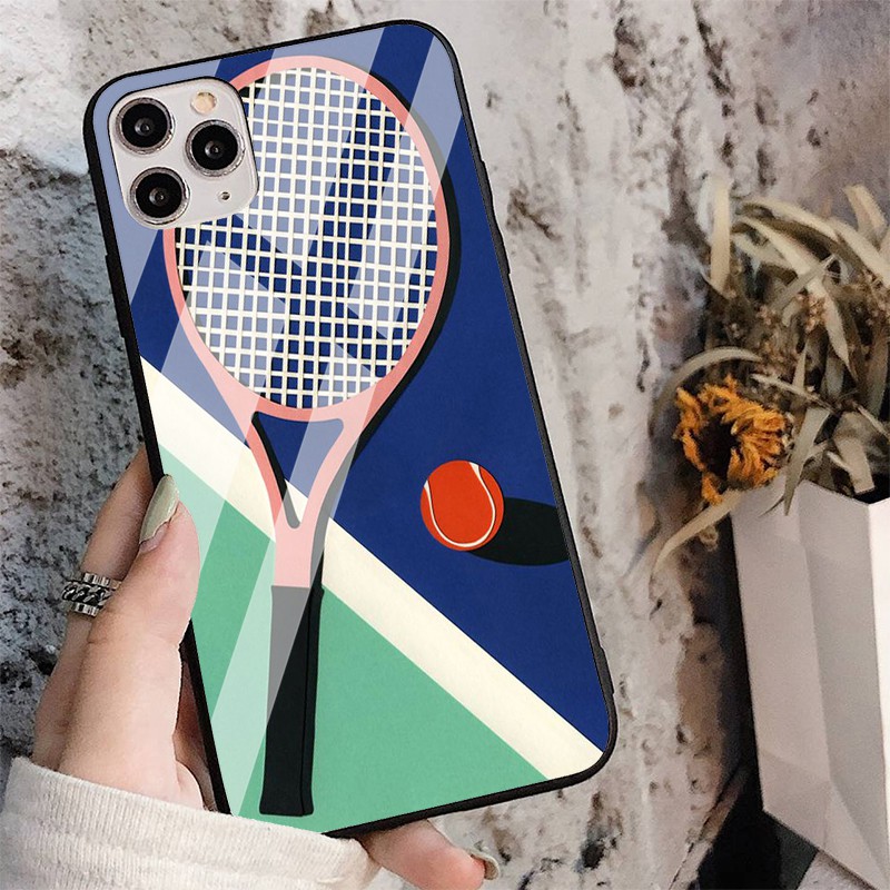 Ốp lưng in hình vợt Tennis cao cấp màu hồng nền xanh iphone 6s/6/7/8 plus/x/xr/xs max/11 pro max/12/12 promax SPORT0026