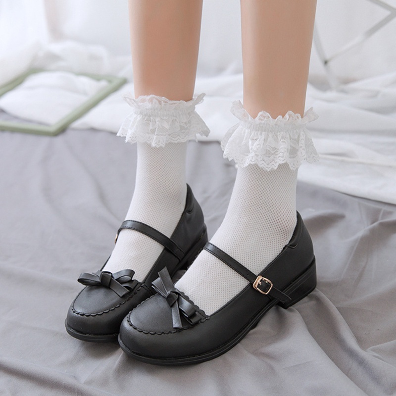 Tất cotton phối ren lưới phong cách lolita nhật bản dễ thương cho nữ