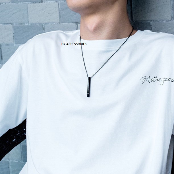 Dây chuyền titan thanh trụ dài rỗng giữa mở được không gỉ kèm charm hoặc không UN191105