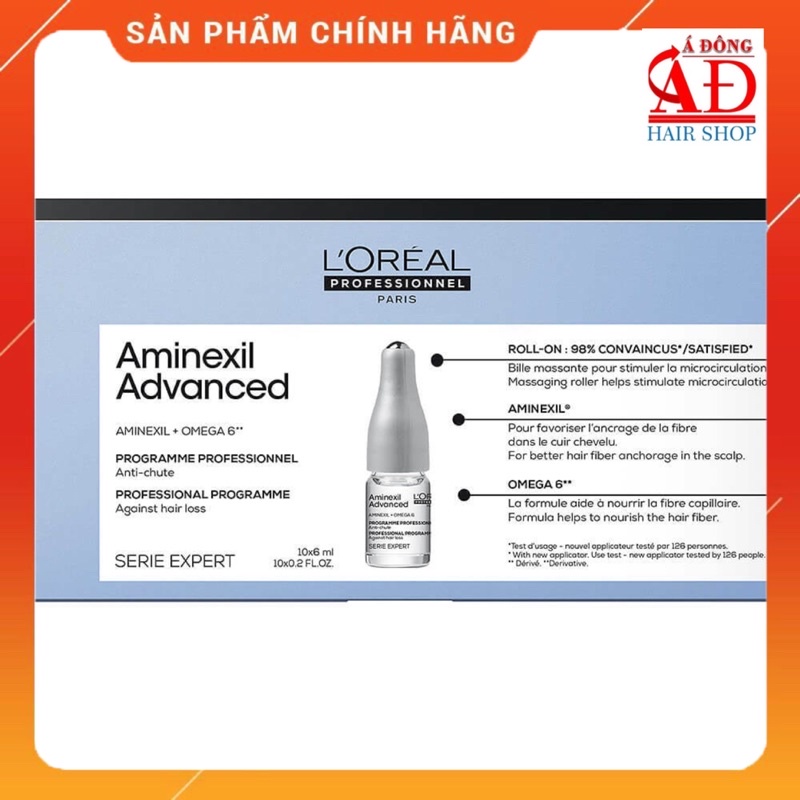Hộp huyết thanh tinh chất ngăn rụng tóc L'oreal Serie Expert Aminexil + Omega 6 Aminexil advanced 6mlx10 (New 2021)