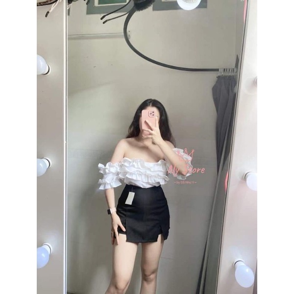 Áo trễ vai nhún bèo tầng tiểu thư siêu xinh