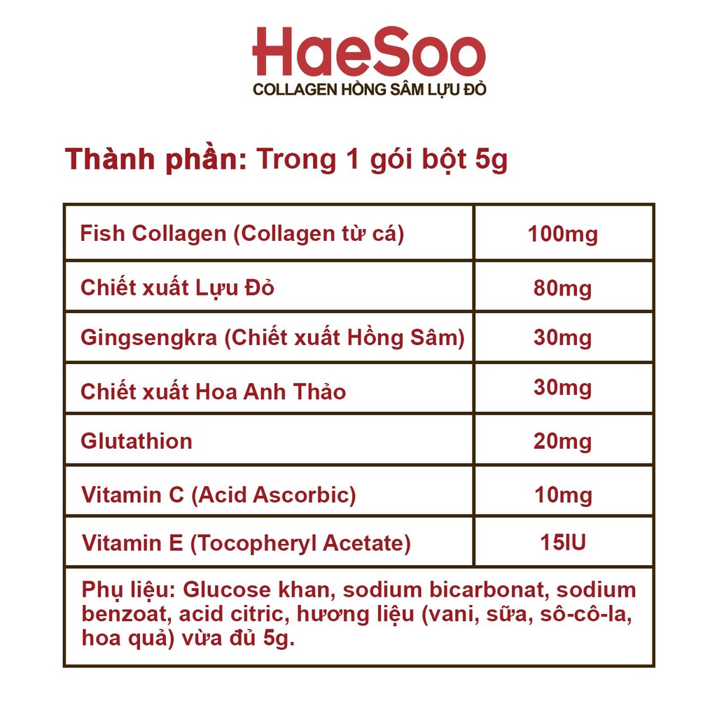 Collagen Hồng Sâm Lựu Đỏ Trẻ Hóa Da - Haesoo Chính Hãng Mua 3 Tặng 1