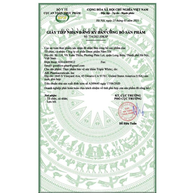 [ CHÍNH HÃNG] Viên uống trắng da, chống nắng, ngừa nám Triple White hộp 50 viên | Thế Giới Skin Care