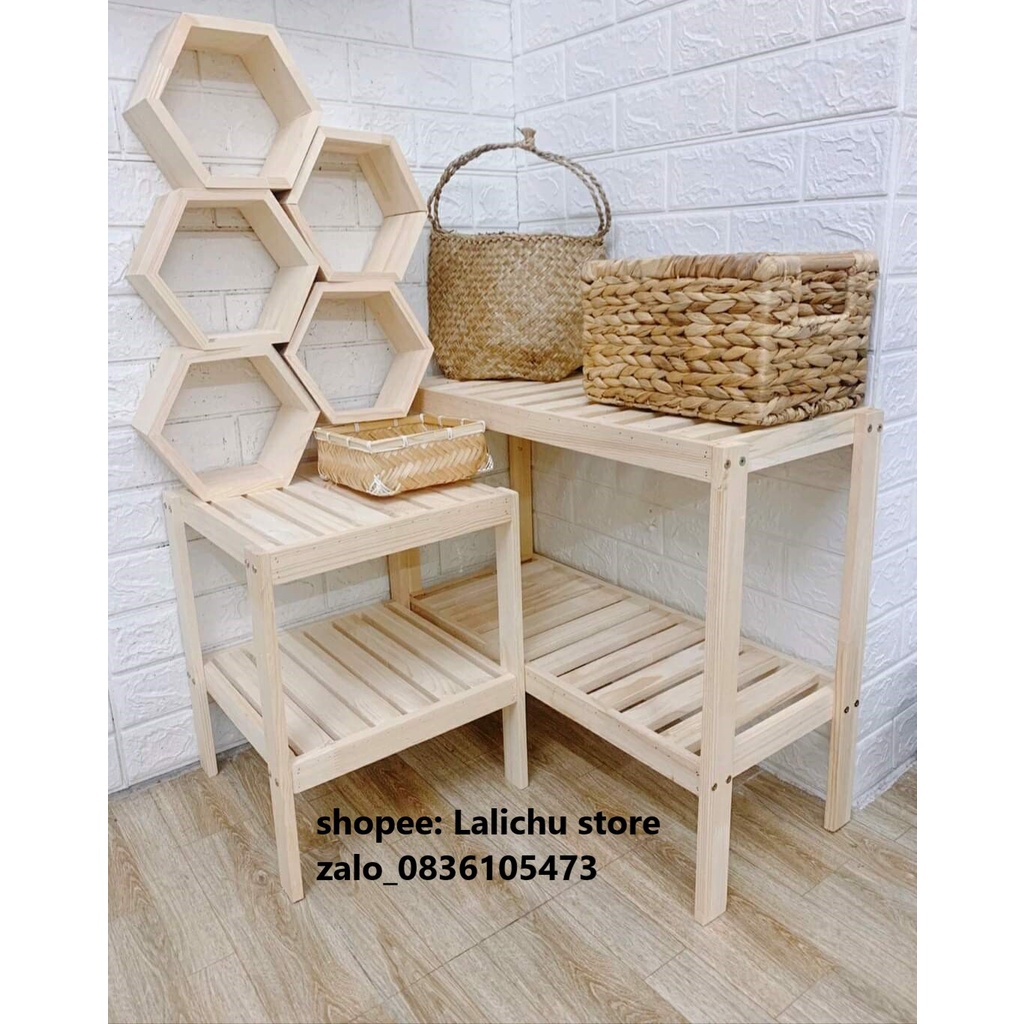 bộ 2 kệ để đồ bằng gỗ, kệ gỗ để giày dép và tab đầu giường