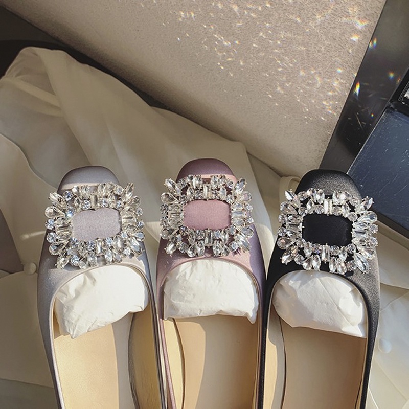 Giày Búp Bê Mũi Vuông Đính Đá Sang Trọng Cho Nữ