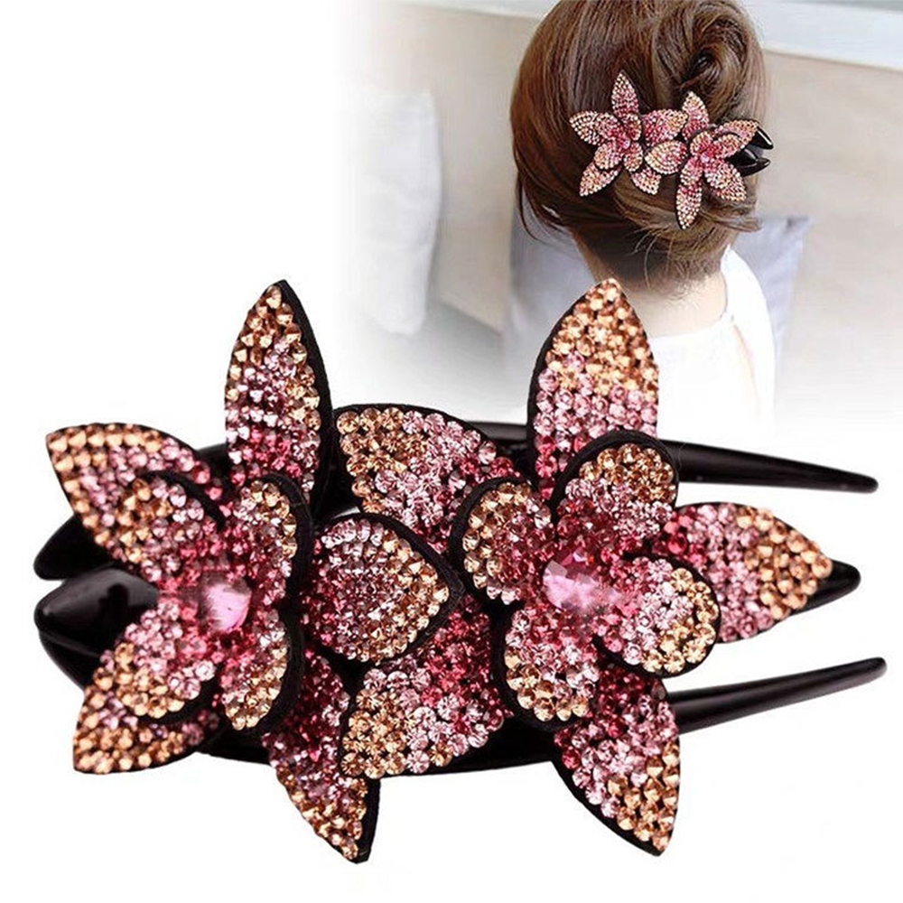 SOMEDAYZL Ladies Hair Combs Elegant Hairgrip|Hair Clip Women Large Size Double Flower Headwear Korean|Hair Accessories pink/pink/champagne