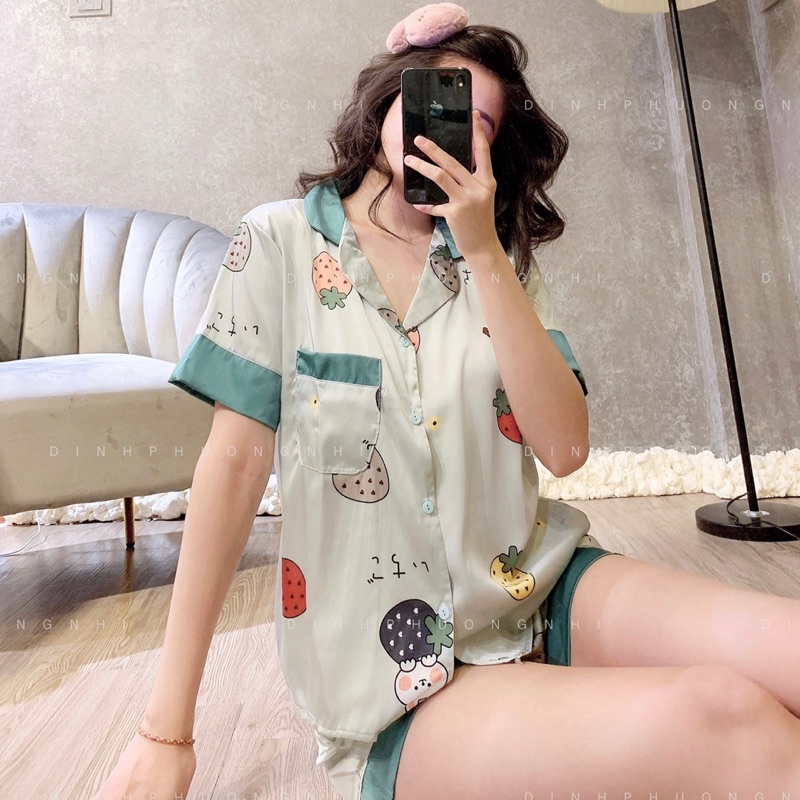 Đồ bộ nữ pijama lụa mặc nhà dễ thương tay ngắn quần đùi VIZUKA