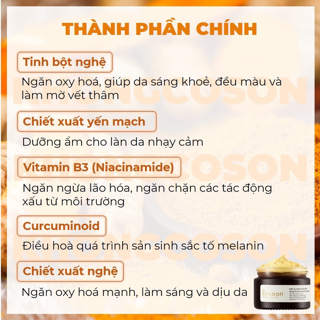 Mặt Nạ Nghệ Hưng Yên Cocoon Giảm Thâm Đều Màu Da Turmeric Face Mask 30-100ml - Khongcoson