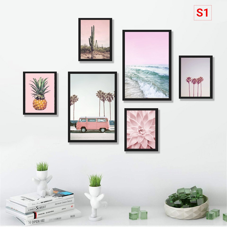 Set bộ 6 tranh hiện đại , tặng kèm đinh, không cần khoan tường