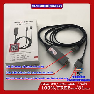 Cáp Tín Hiệu Hình Ảnh Phone Sang HDTV | Cho iPhone, iPad và Android (Lightning and Type C to HDTV Cable)
