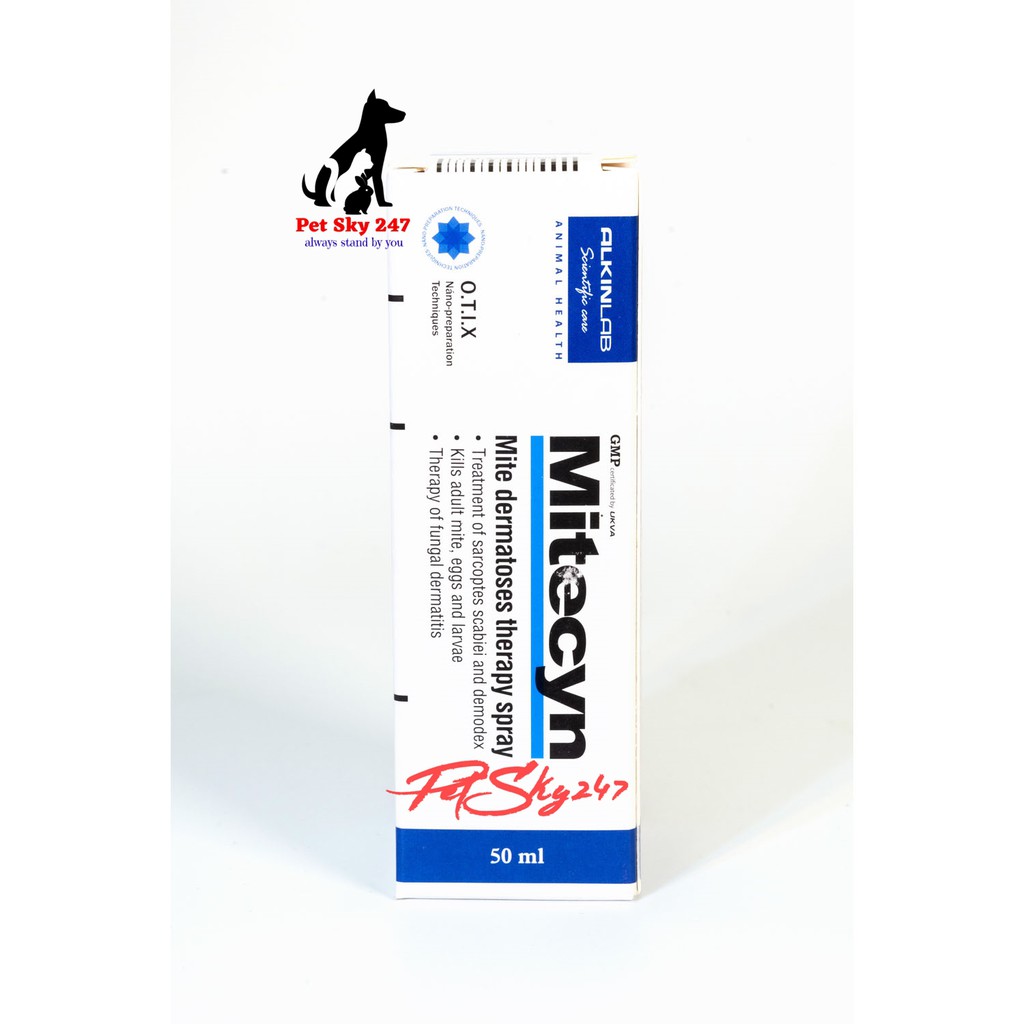 Alkin Mitecyn Dung Dịch Xịt Trị Viêm Da, Nấm, Ghẻ Cho Chó Mèo Chai 50ml