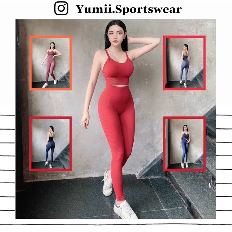 Bộ Quần Áo Thể Thao Tập Gym Yoga Nữ - Set Đồ Tập Thể Thao Dài Mitao 2 Dây Nhún Mông, Chất Thun Dệt Co Giãn