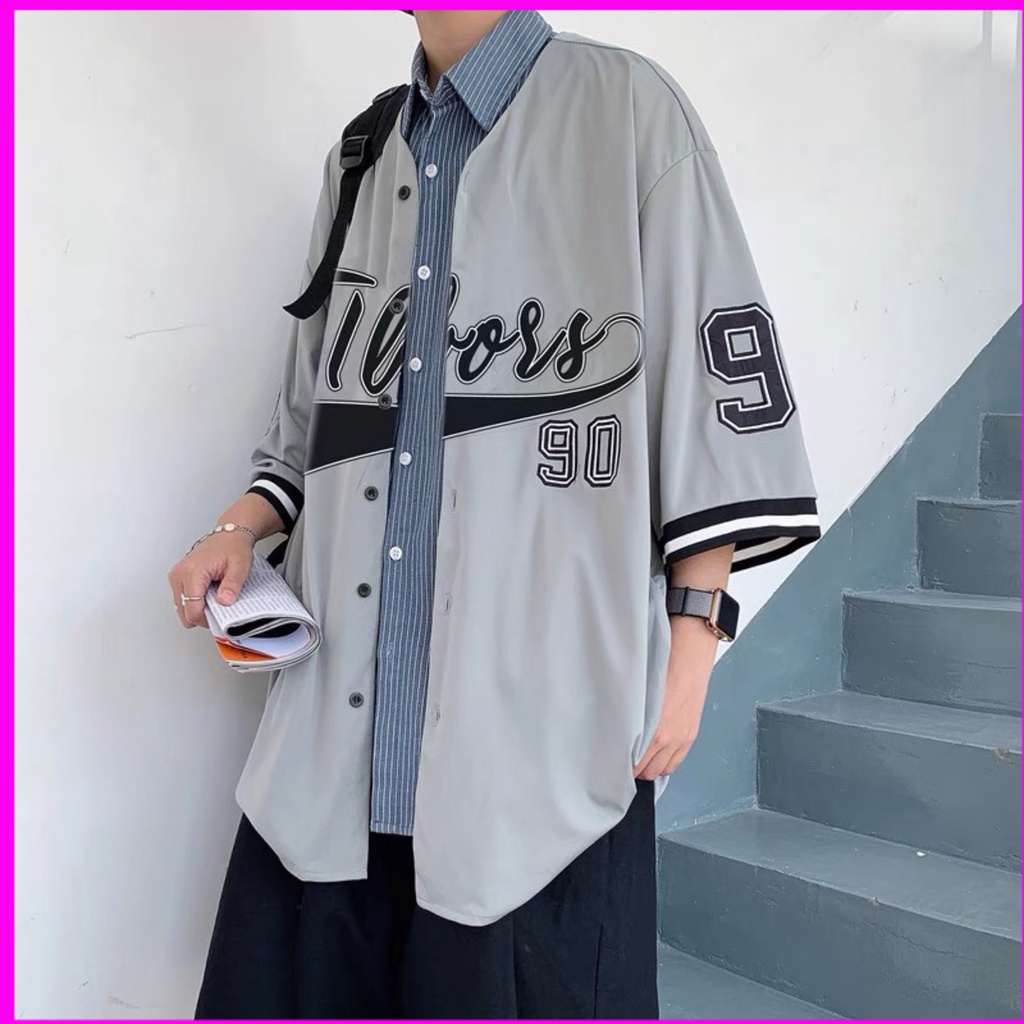 Áo sơ mi tay lỡ phong cách phong cách VDV bóng chày độc đáo 2021