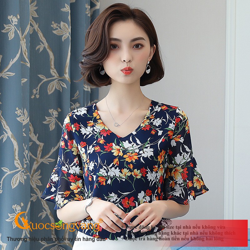 Áo hoa nữ tay loe chiffon áo nữ cổ tròn dáng suông GLA265 Cuocsongvang