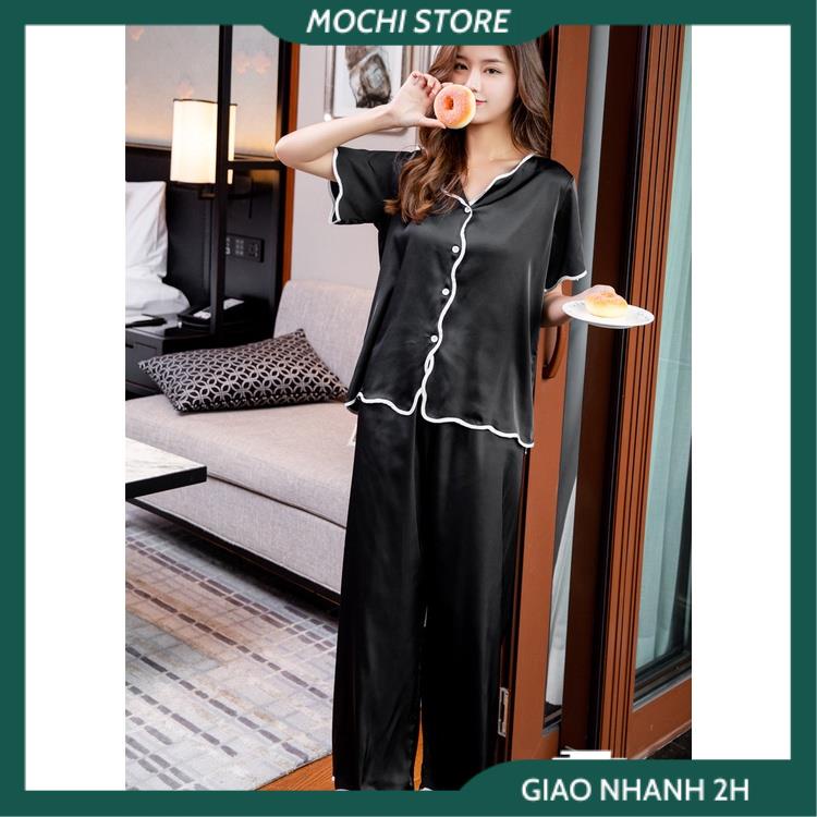 Đồ Pijama, Đồ Bộ Nữ, Bộ Áo Nữ Tay Ngắn Phối Màu Quần Dài Lượn Sóng Chất Lụa Satin Màu Trơn Thời Trang Mặc Nhà Trẻ Trung | BigBuy360 - bigbuy360.vn