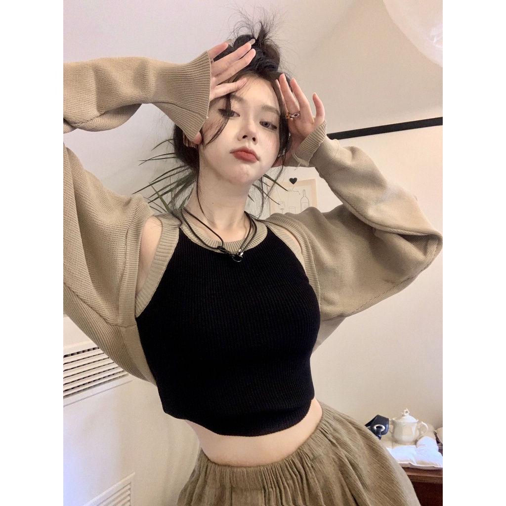Porozi  Áo cardigan ngắn tay dài/ áo không tay  dệt kim phong cách Hàn Quốc thời trang cho nữ