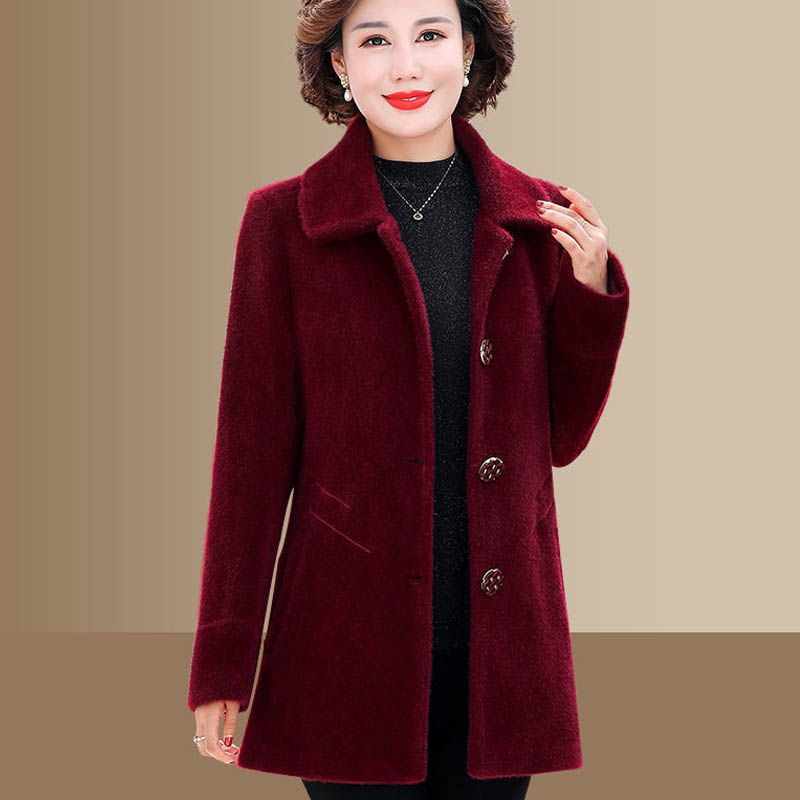 ✤¤✴Áo khoác nhung lông chồn giả mẹ quý phái phương Tây 50 tuổi 60 phụ nữ trung niên và cao len cỡ lớn rộng rãi
