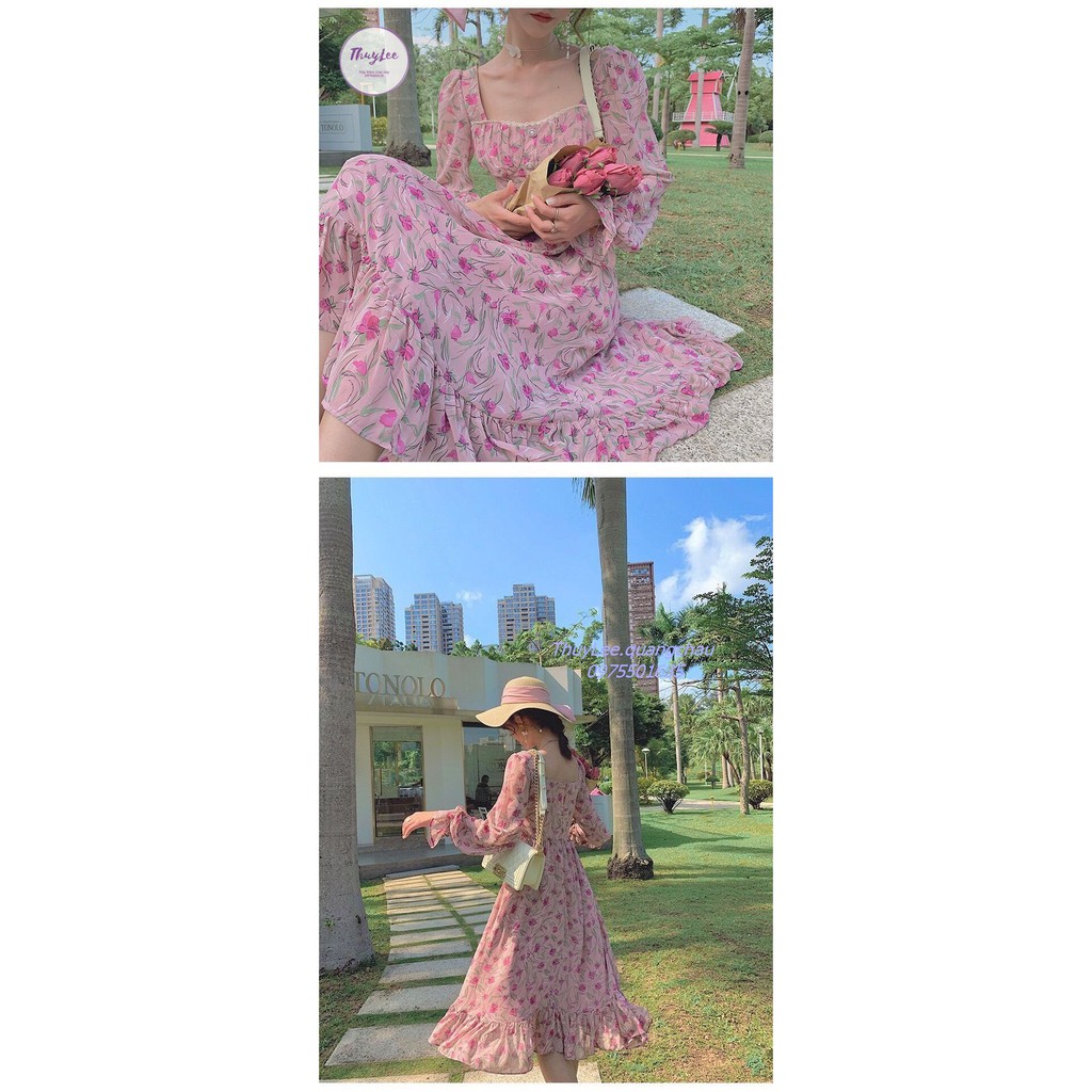 Váy hoa hồng ulzzang Đầm hoa nhí hồng Vintage cho nữ phong cách hàn quốc | BigBuy360 - bigbuy360.vn