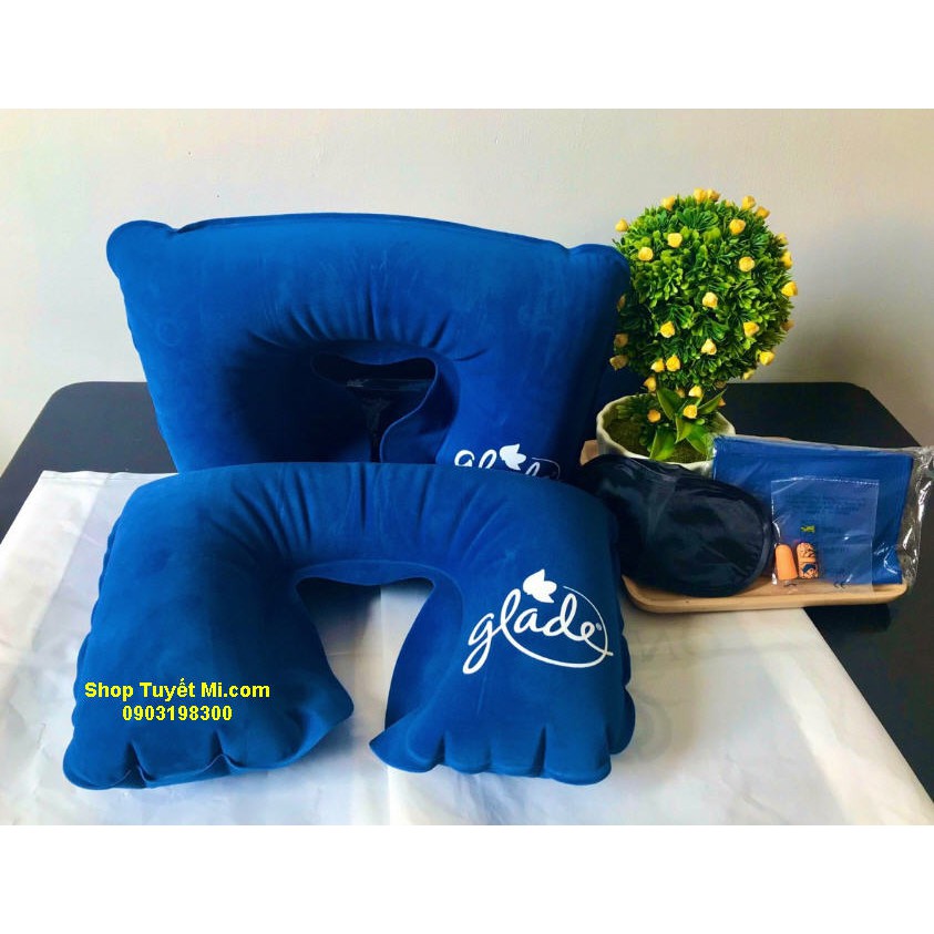 Gối hơi đỡ cổ kèm thị trang và bịt tai