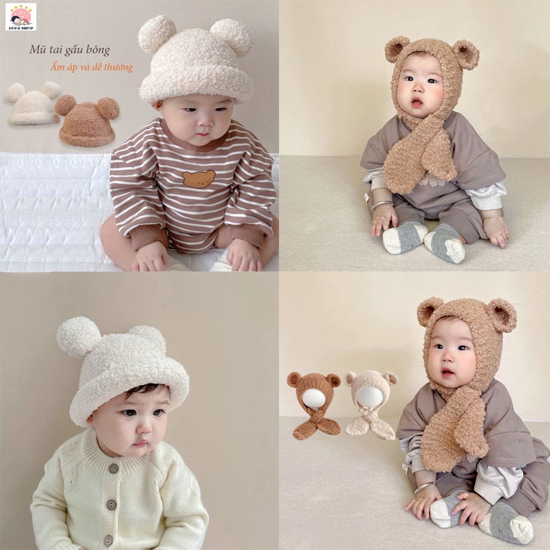 Mũ Len Xù Gấu Hàn Quốc Đáng Yêu Cho Bé