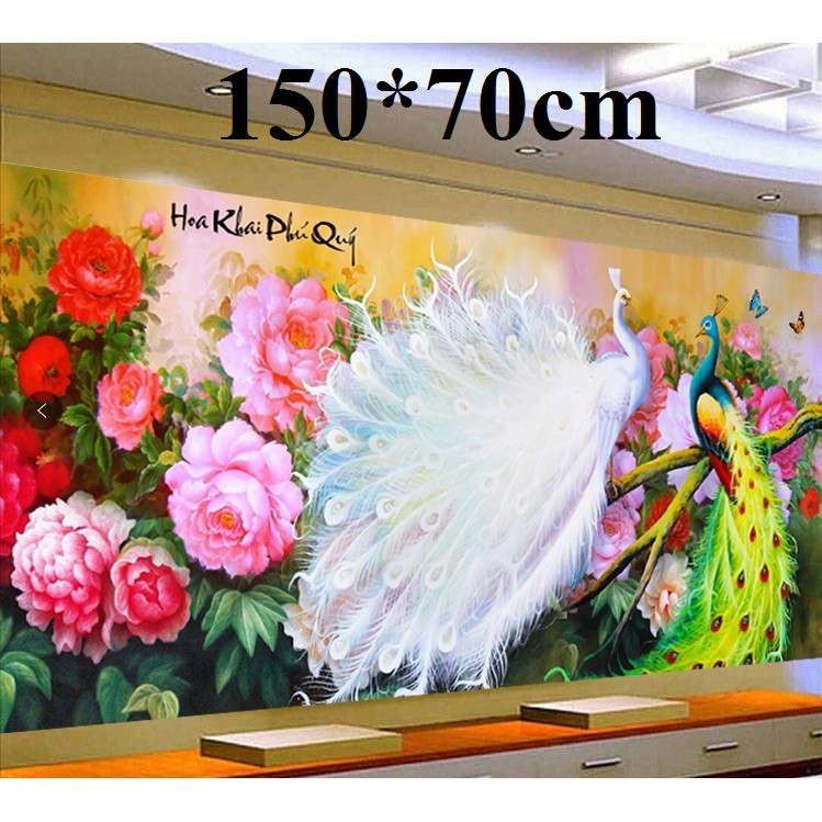 Tranh thêu chữ thập thanh lý chim công MN0128 150*70cm