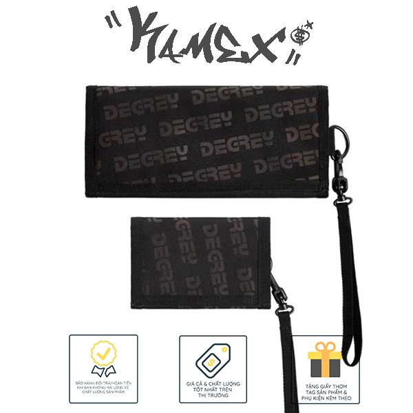 Ví Degrey Basic in chữ Đen Unisex + tặng kèm dây đeo & giấy thơm