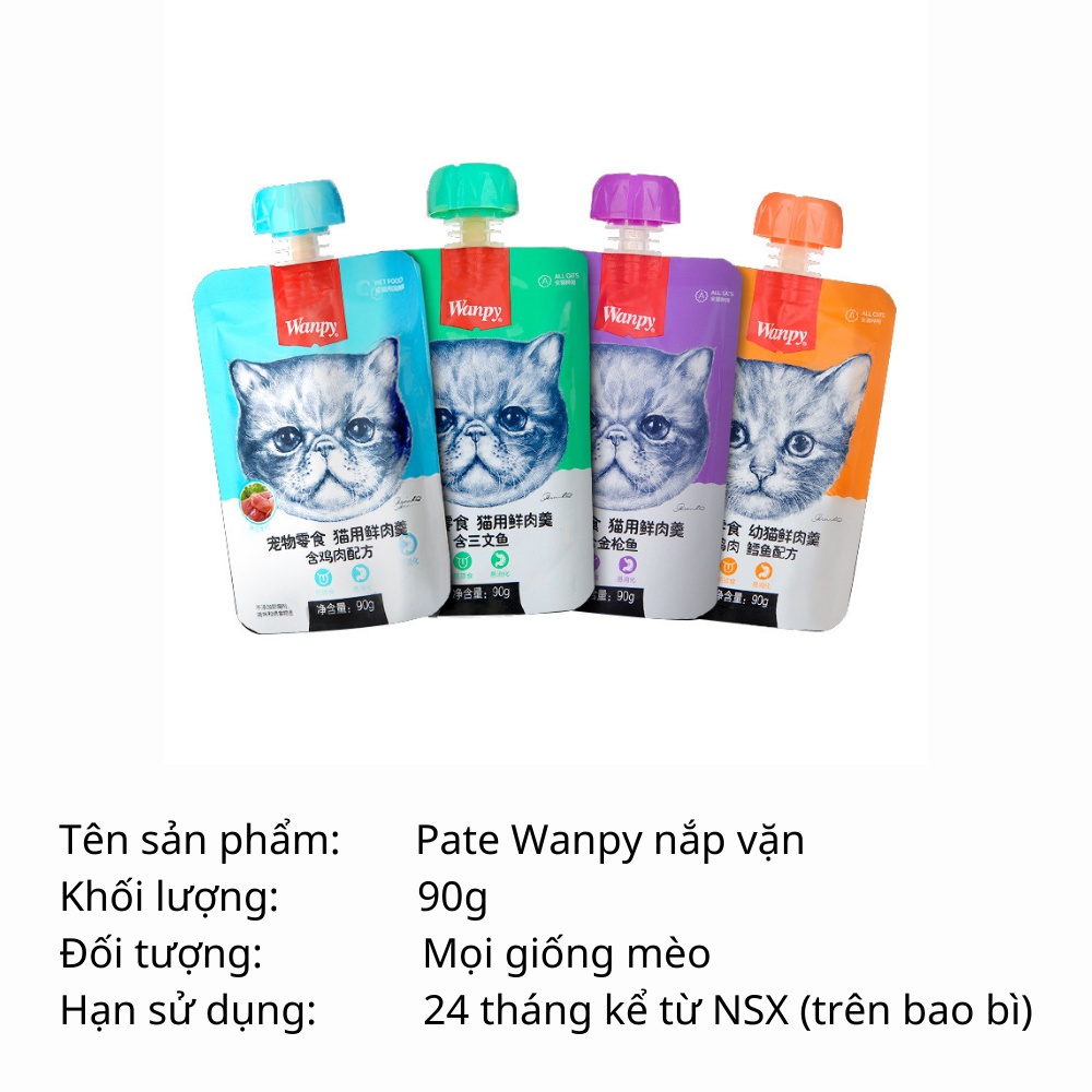 Súp thưởng pate wanpy nắp vặn cho mèo nhiều hương vị tươi ngon dễ bảo quản gói 90g