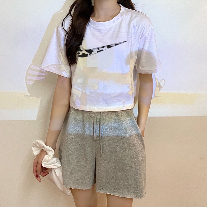 Áo croptop nữ tay ngắn cổ tròn vải thun cotton kiểu hàn quốc CR047 Miucho in hình hoạ tiết