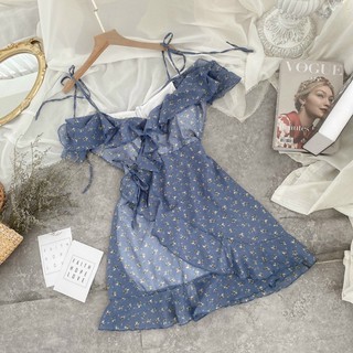 Đầm hoa 2d cổ bèo đắp chéo
