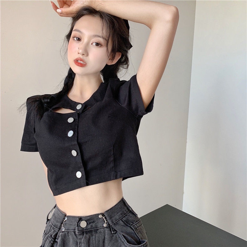 Áo croptop IELGY khoét rỗng bất đối xứng nhiều màu lựa chọn thời trang hè cho nữ