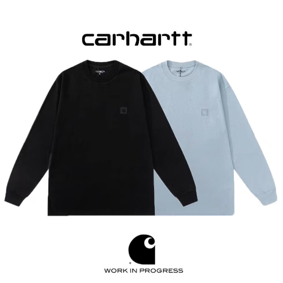 Áo Thun Tay Dài Màu Trơn Thêu Họa Tiết Carhartt Cổ Điển Thời Trang Cho Cặp Đôi