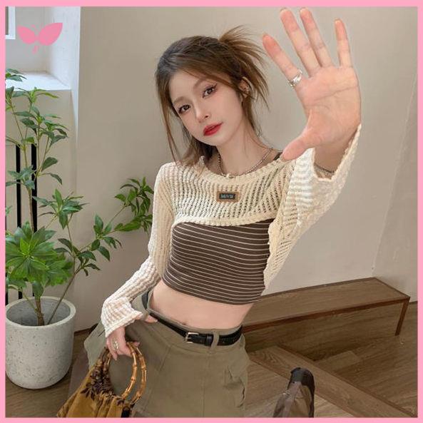 Áo khoác croptop nu Áo Dệt Kim Tay Dài Chống Nắng Dáng Rộng Thời Trang Mùa Hè 2022 Phong Cách Mới Cho Nữ