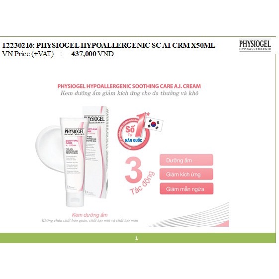 Physiogel Kem dưỡng Ẩm Cho Da  Soothing Care A.I Cream 50ml