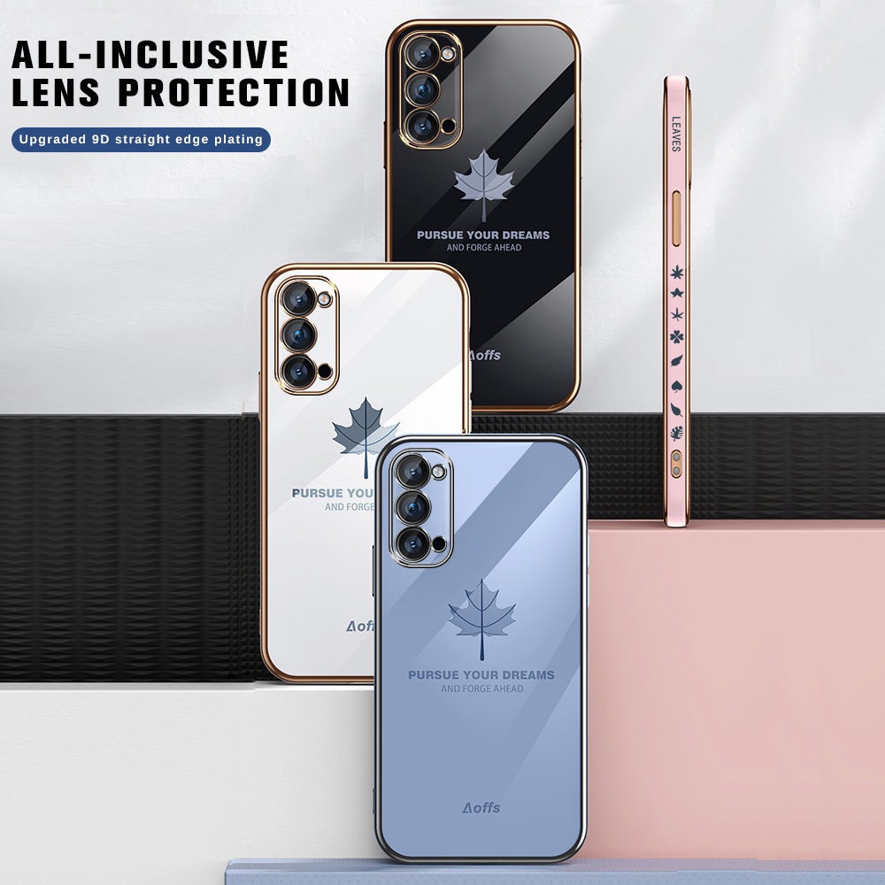Ốp Điện Thoại Mềm Khung Vuông Họa Tiết Lá Phong Sang Trọng Cho OPPO Reno 7 4G 7Z 6 6Z 5G 5 4 5F 4F