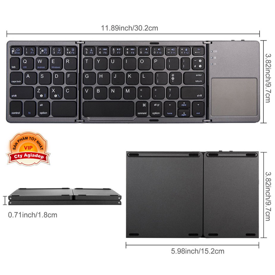 Bàn Phím Bluetooth + bàn di chuột xịn sò cho Laptop tablet điện thoại (Gấp gọn) AB033