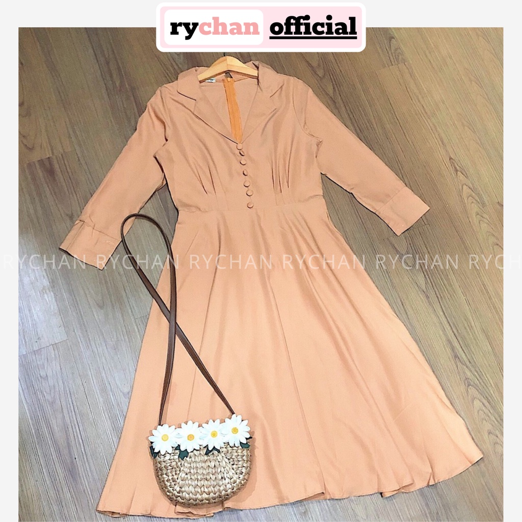 [ẢNH THẬT CUỐI] DM635 - Đầm Maxi Xòe Cổ Vest Nút Bọc 2 Màu