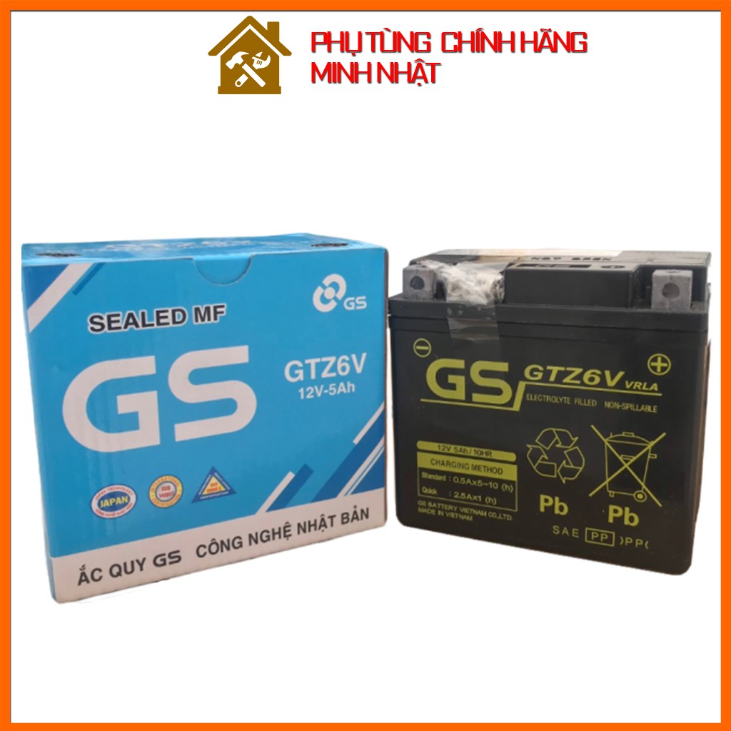 Ắc quy khô GS GTZ6V 12V-5AH cho xe Airblade 125cc, Lead 125cc, Vision 2014, Sh 125cc, Sh 150cc, Sh Mode, Pcx 125cc