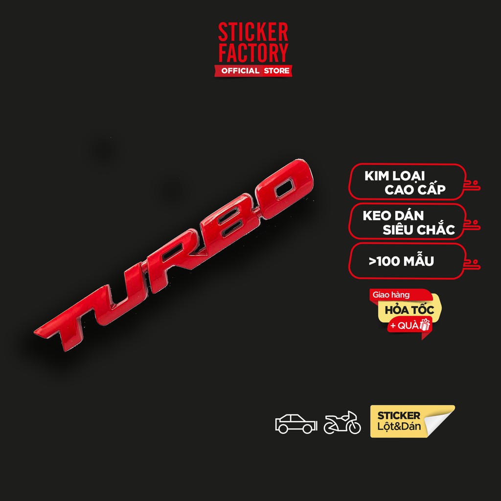 Sticker hình dán metal 3D Turbo đỏ 9.7x1.1cm
