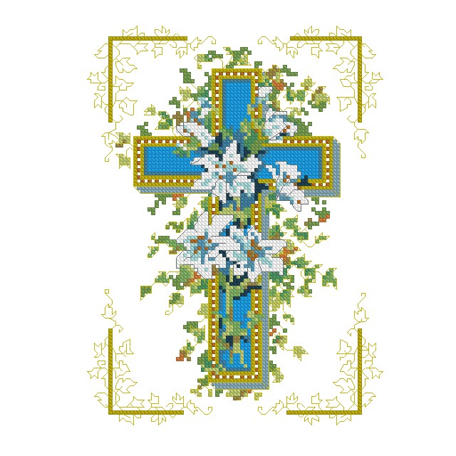 Tranh thêu chữ thập - hình thánh giá hoa cỏ - in trên vải