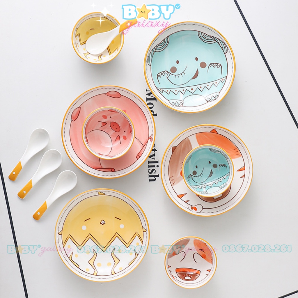 Bộ bát đĩa ăn cơm gốm sứ hình thú dễ thương, Bát đĩa decor đẹp - Baby Galaxy Official