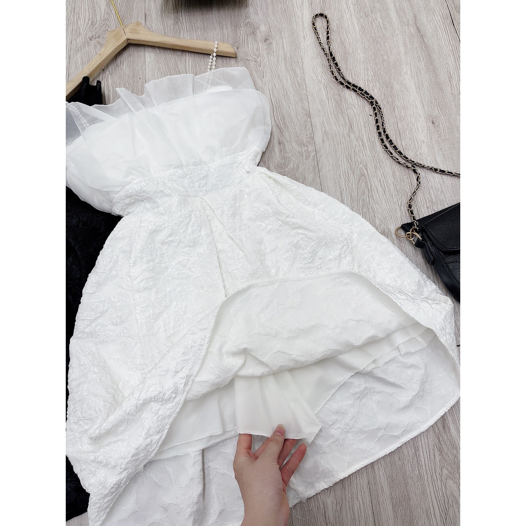 Váy hoa xốp nổi 2 dây trễ vai dây ngọc siêu hot đầm thiết kế dự tiệc DN788