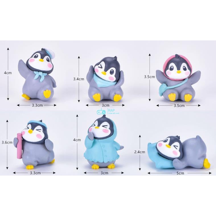 Set 6 mô hình chim cánh cụt Ráp tiểu cảnh biểu cảm đáng yêu dễ thương trang trí để bàn làm việc taplo ô tô quà tặng