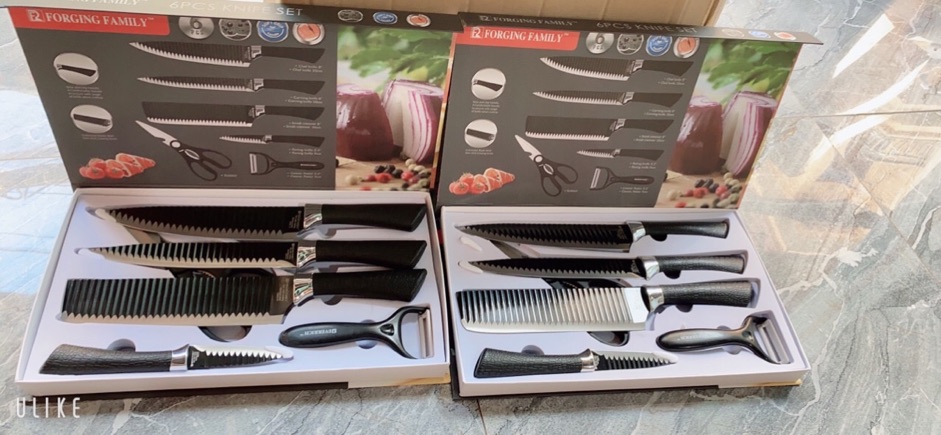 Bộ dao 6 món làm bằng thép không gỉ ( chuôi dao bọc nhựa da cao cấp)