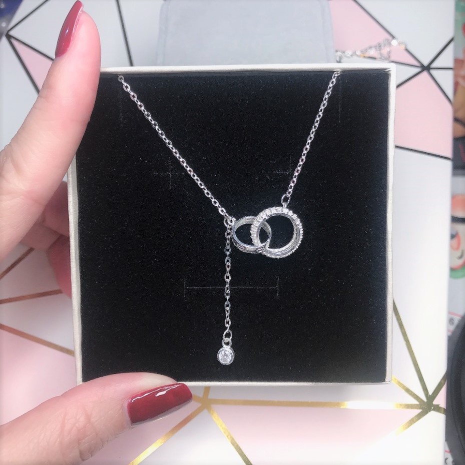 Dây chuyền bạc nữ Evasilver mặt nhẫn đính đá lồng hình tròn, Vòng cổ chất liệu bạc ta, ảnh thật