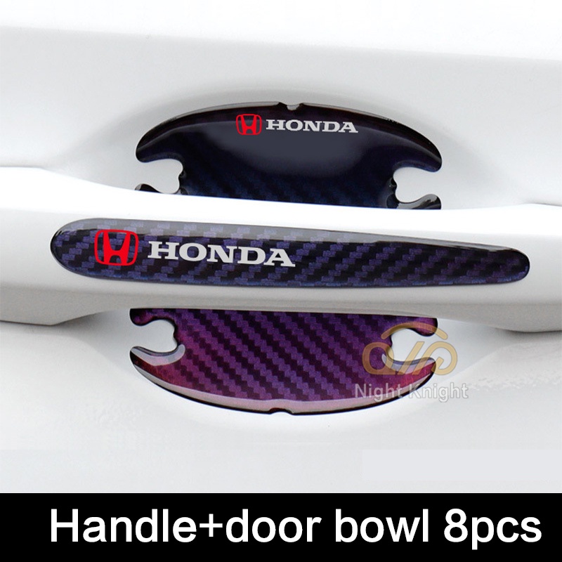 Bộ 8 miếng dán tay nắm cửa chỗ hõm tay nắm cửa xe hơi sợi carbon cho HONDA CITY FIT JAZZ CIVIC HRV VEZEL CRV BRV ACCORD