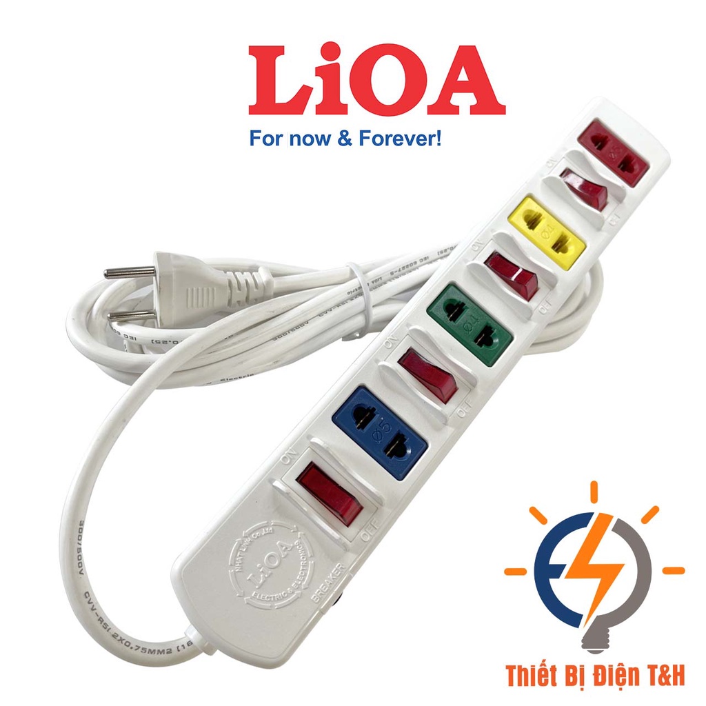 Ổ cắm điện LIOA phổ thông, 2200W, 4 ổ cắm, 4 công tắc, dây dài 3M, 5M, 4SOF3W - 4SOF5W - Thiết Bị Điện T&amp;H